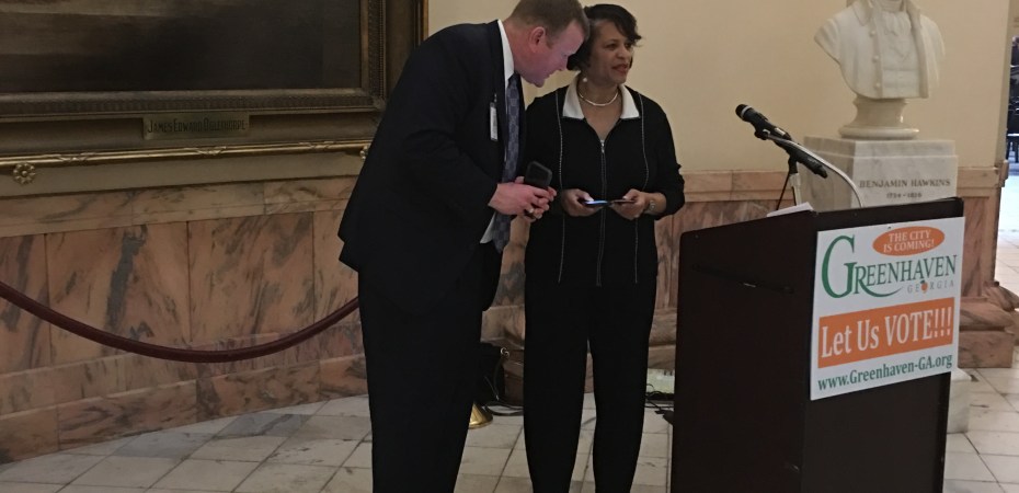 Kathryn Rice, Greenhaven with her lobbyist Brad Carver - HBS Atlanta - Business Litigation - Hall Booth Smith