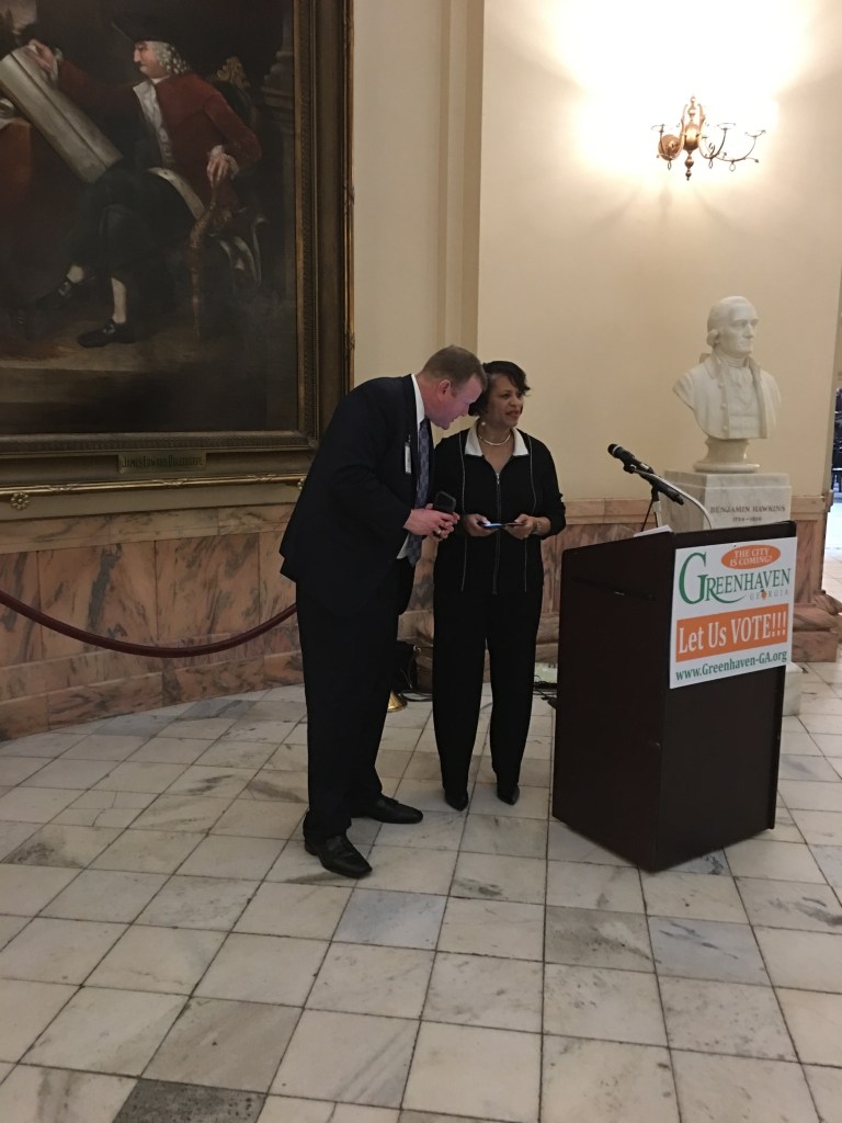 Greenhaven Lobbyist Brad Carver of Hall Smith Booth with Kathryn Rice at Georgia State Capitol
