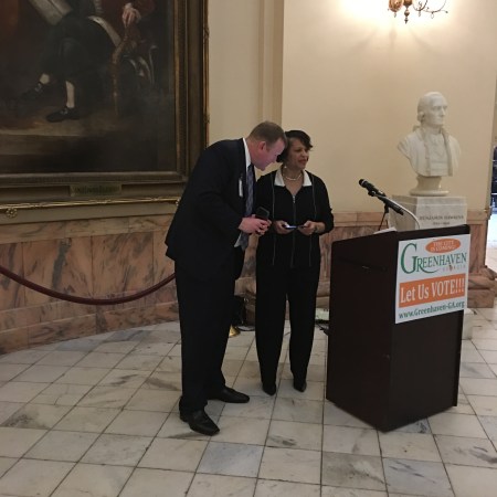 GOP Lobbyist with City of DeKalb Kathryn Rice at the State Capitol in 2018